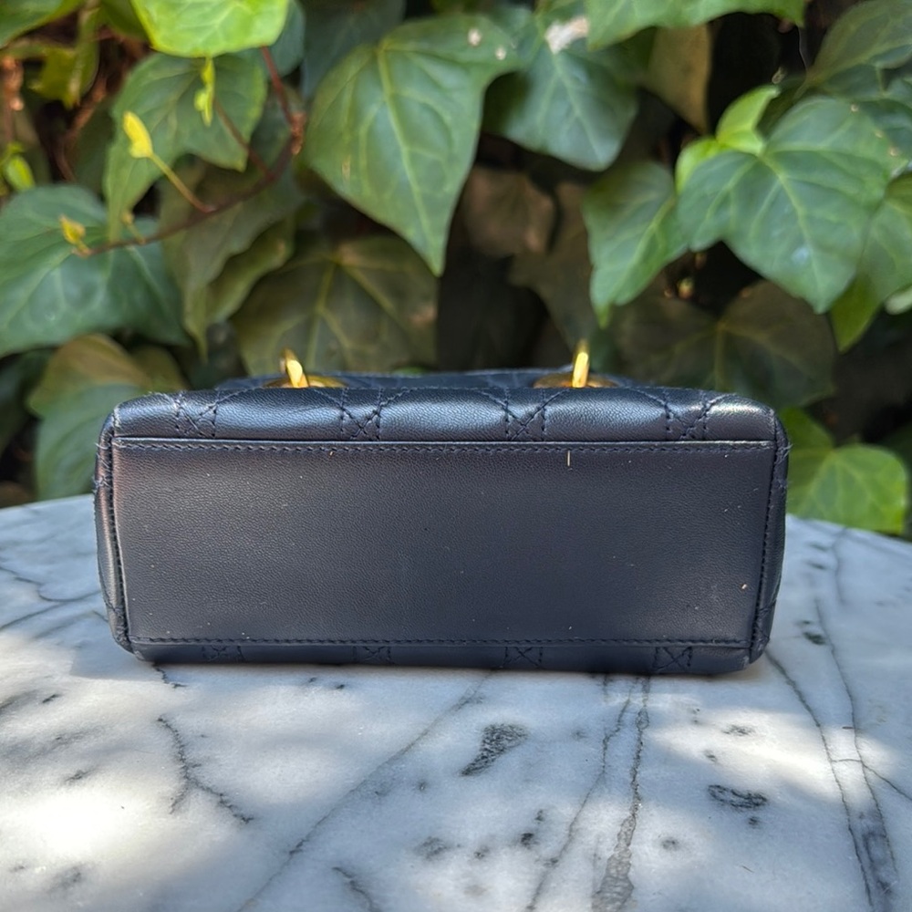 Vintage Dior Navy with Gold Hardware Satchel with Iconic Quilting - Picture 7 of 11